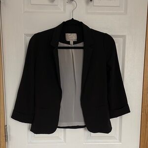 Black Cropped Blazer with Lapel Collar